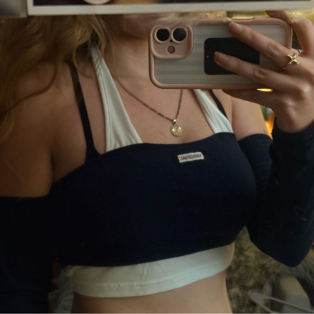 Navy Blue and White Women's Top